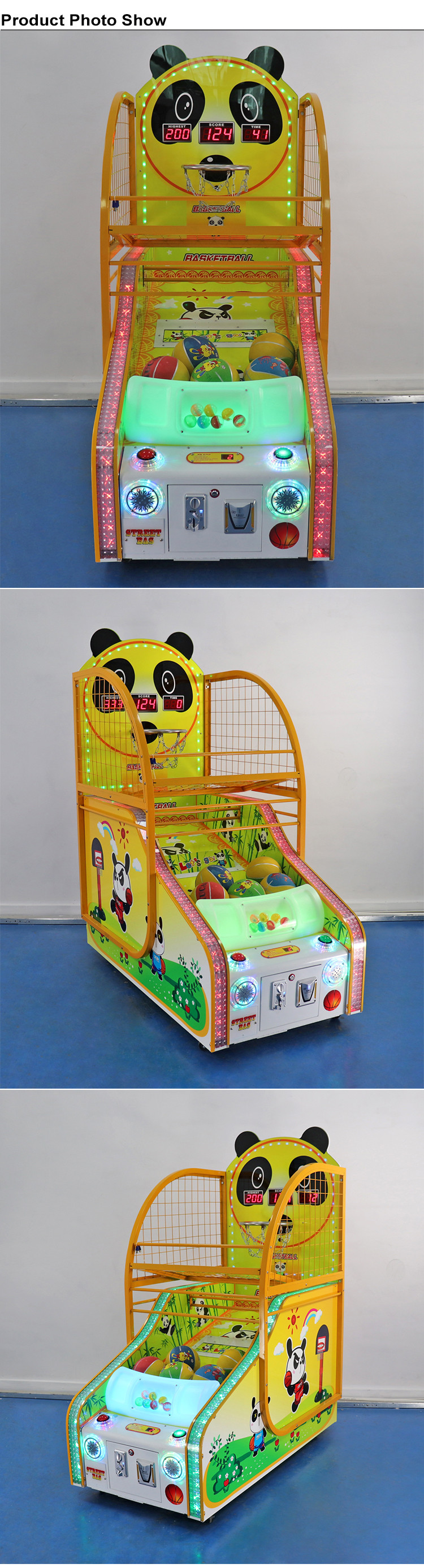 Panda Coin Operated Basketball Machines , Kiddy Arcade Games Machines