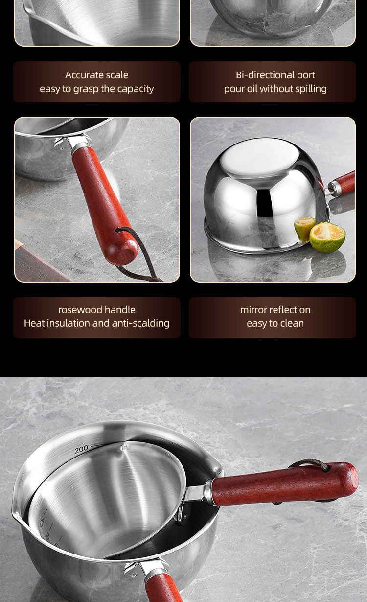 New Arrival Cooking Pot 18/8 Stainless Steel Frying Egg Pot Pan Cooking Pan Spilled Oil Pot With Wooden Handle