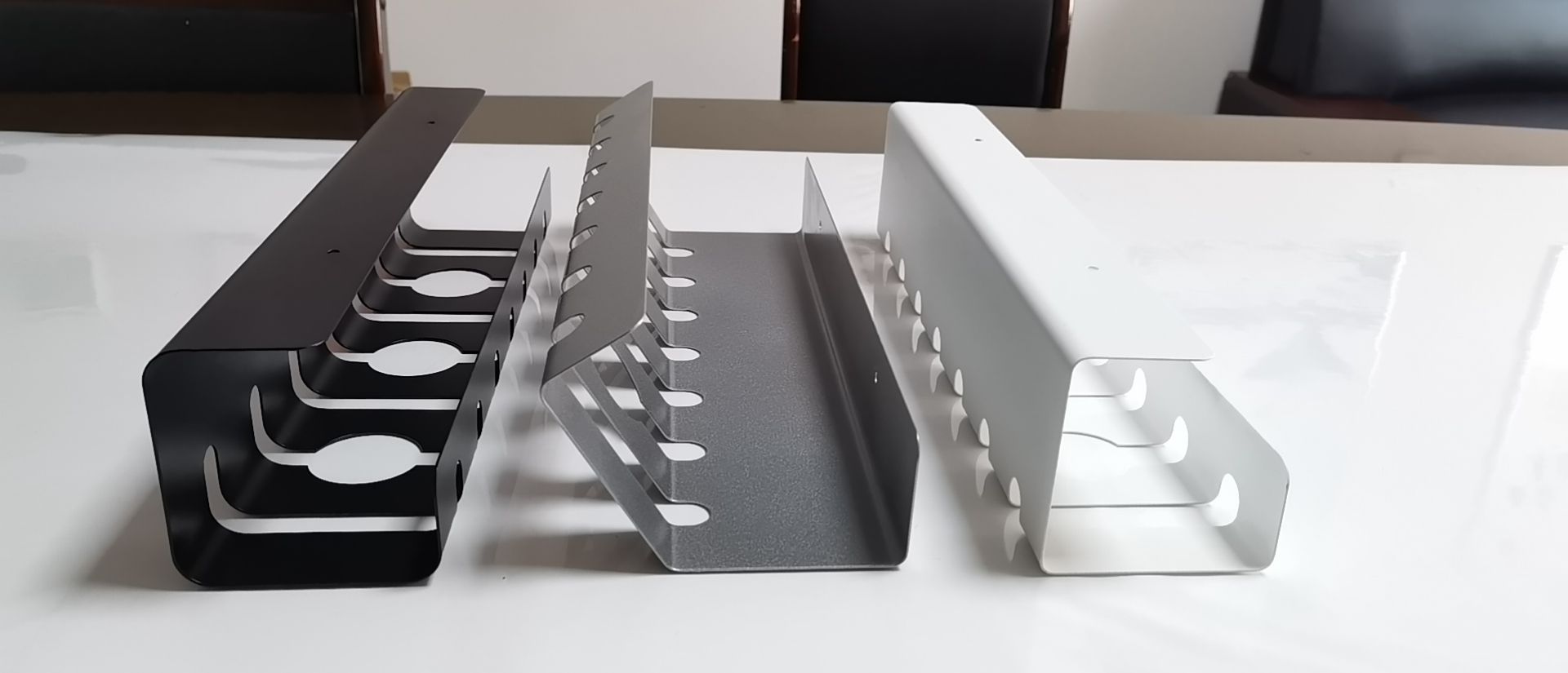 Organize Power Strip Wires Under Desk with Flexible Single Tier Cable Management Tray