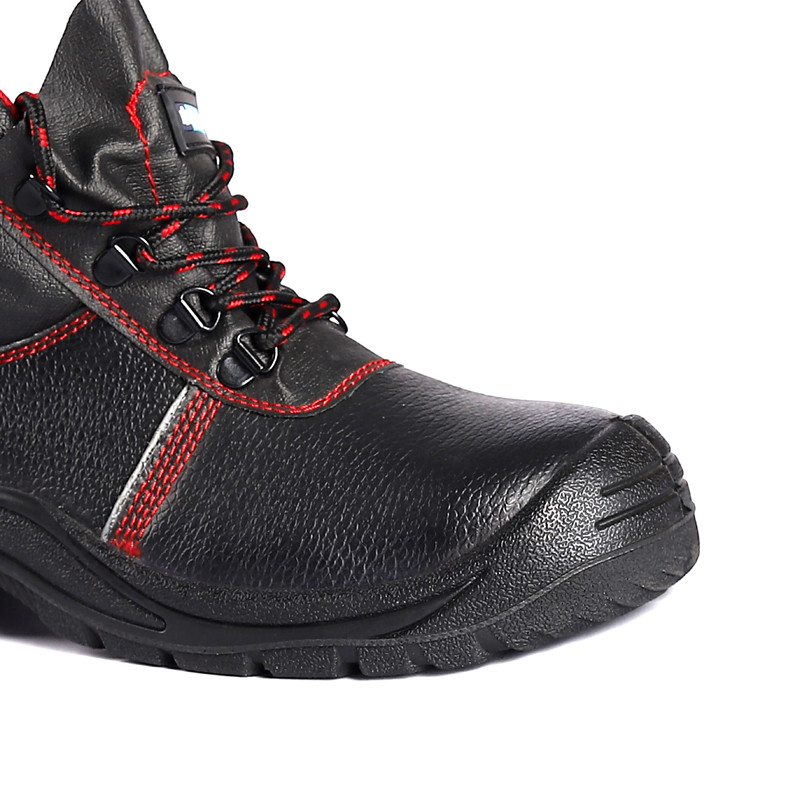 Black Leather Oil Slip Resistant Men'S Safety Shoes PU Sole Anti Puncture Steel Toe Construction