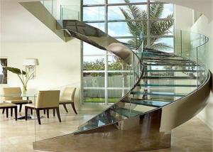 Quality Round Curved Glass Staircase Stainless Steel Building Stairs Easy Assemblying wholesale