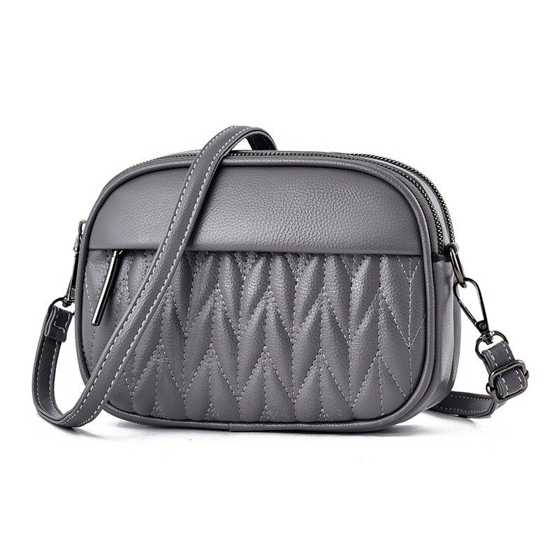 Custom Logo Avaliable Soft Leather Texture Crossbody Bag for Women Double Layer Bag