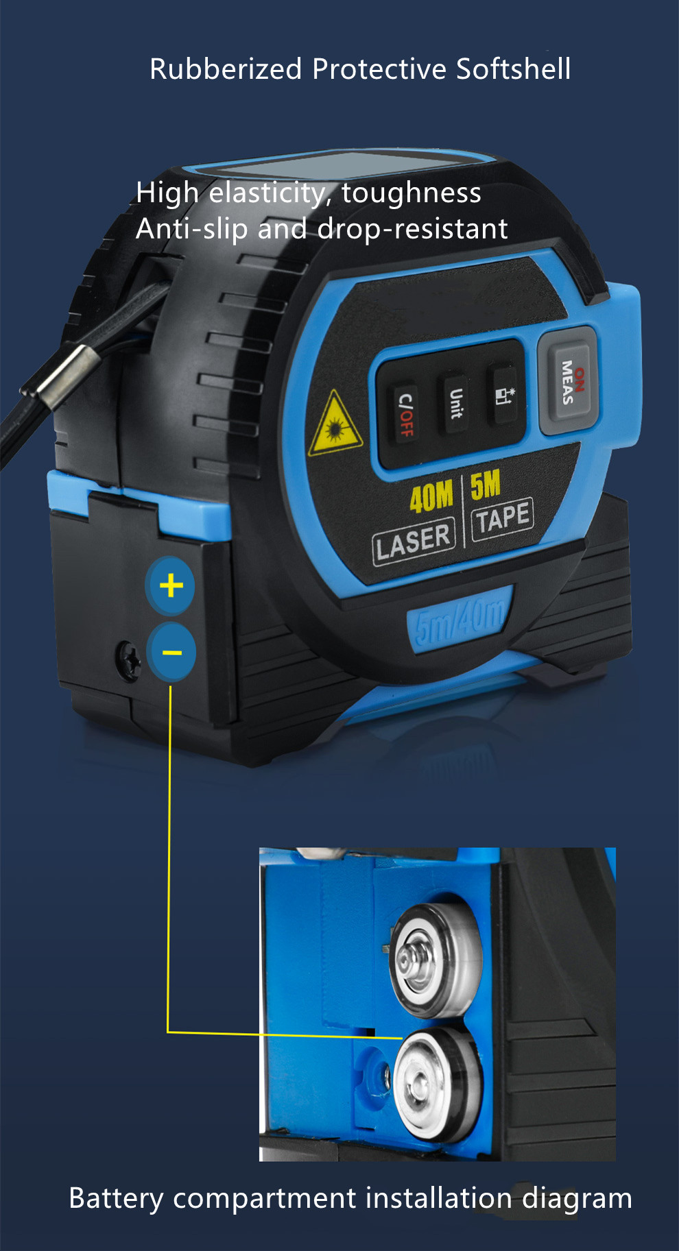 High Precision 3-In-1 Laser Tape Measure Intelligent Tape Measure 40m