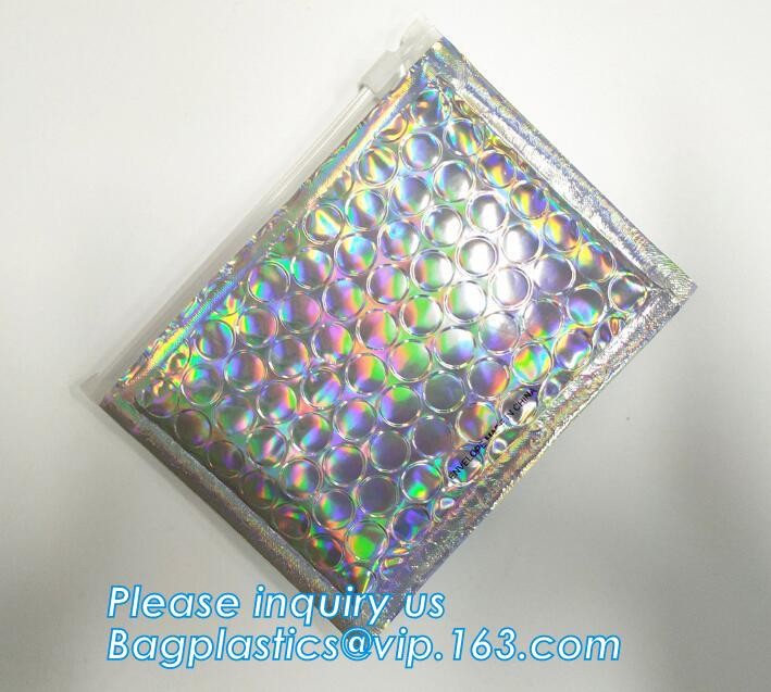 Cosmetic Pink Slider Padded Bag/Silver k Bag With Bubble,Padded Envelopes Cheap Aluminium Foil k Holographic