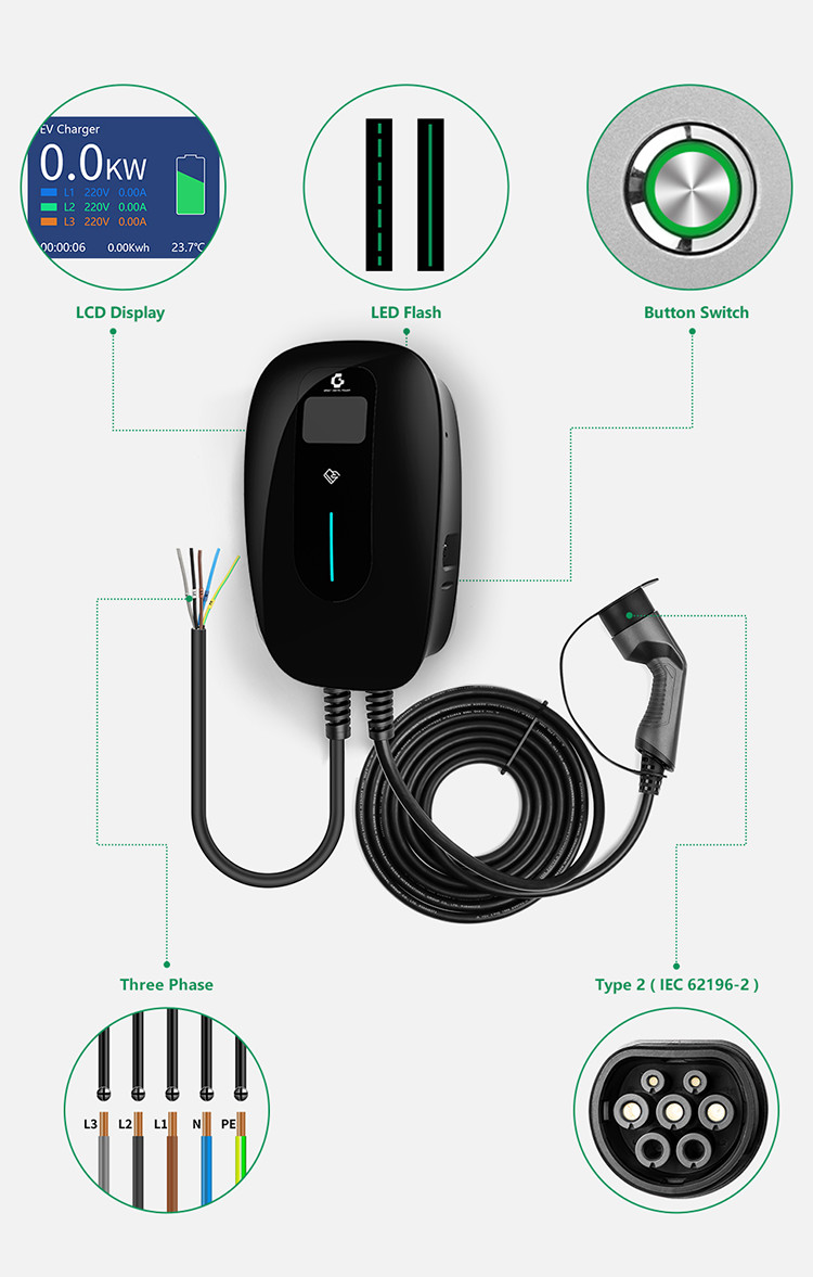 Ac Ev Car Charger 32A Type2 Ethernet Ocpp 1.6 Car Charging Station