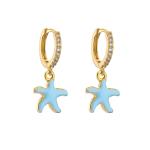 Starfish Rhinestone Hoop Earrings Zircon Enamel Gold Plated Jewelry