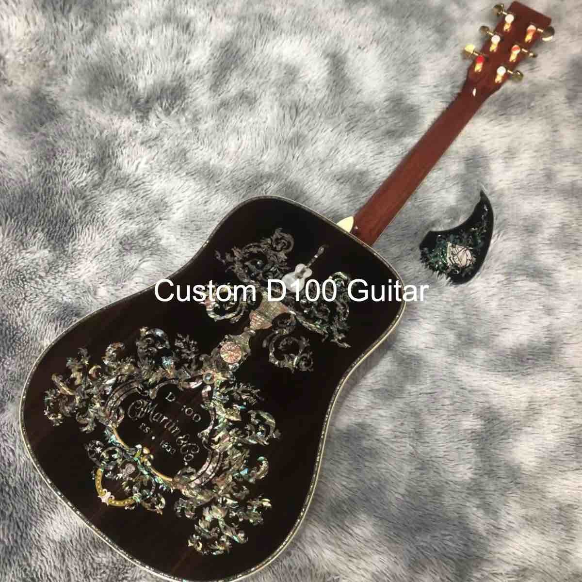 Deluxe Solid Rosewood Back Side 41 Inch D100aa Type Spruce Engraved Acoustic Guitar Abalone Inlay