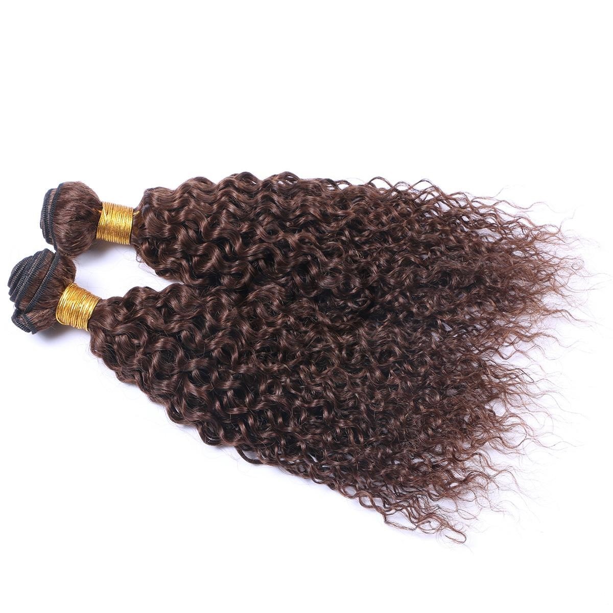 #4 Medium Brown Kinky Curly Remy Human Hair Bundles Sew In Weave Bundles Brazilian Bundle Deals