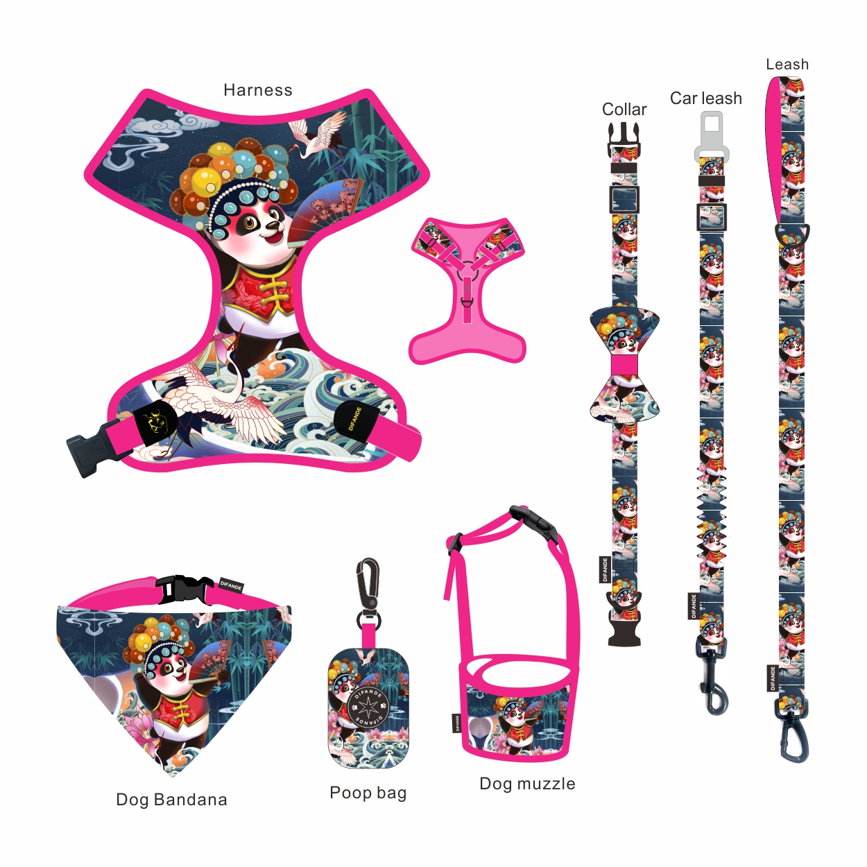 900D Nylon Dog Harness Set Well Padded Harness Leash Collar Set