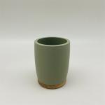 Green color Polyresin Bath Accessory Set round shape with wooden parts