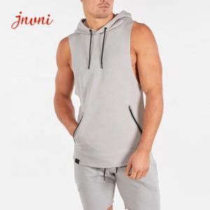 Quality Athletic Fitness Mens Activewear Tops Sleeveless Hoodie Tshirt With Zipper Pocket wholesale