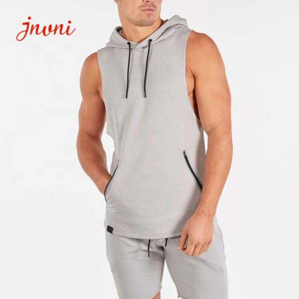 Athletic Fitness Mens Activewear Tops Sleeveless Hoodie Tshirt With Zipper