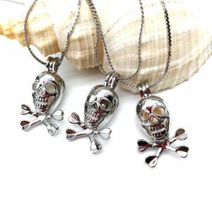 Quality DIY Fashion Skull Silver Plated Pearl Locket Pendant Necklace wholesale