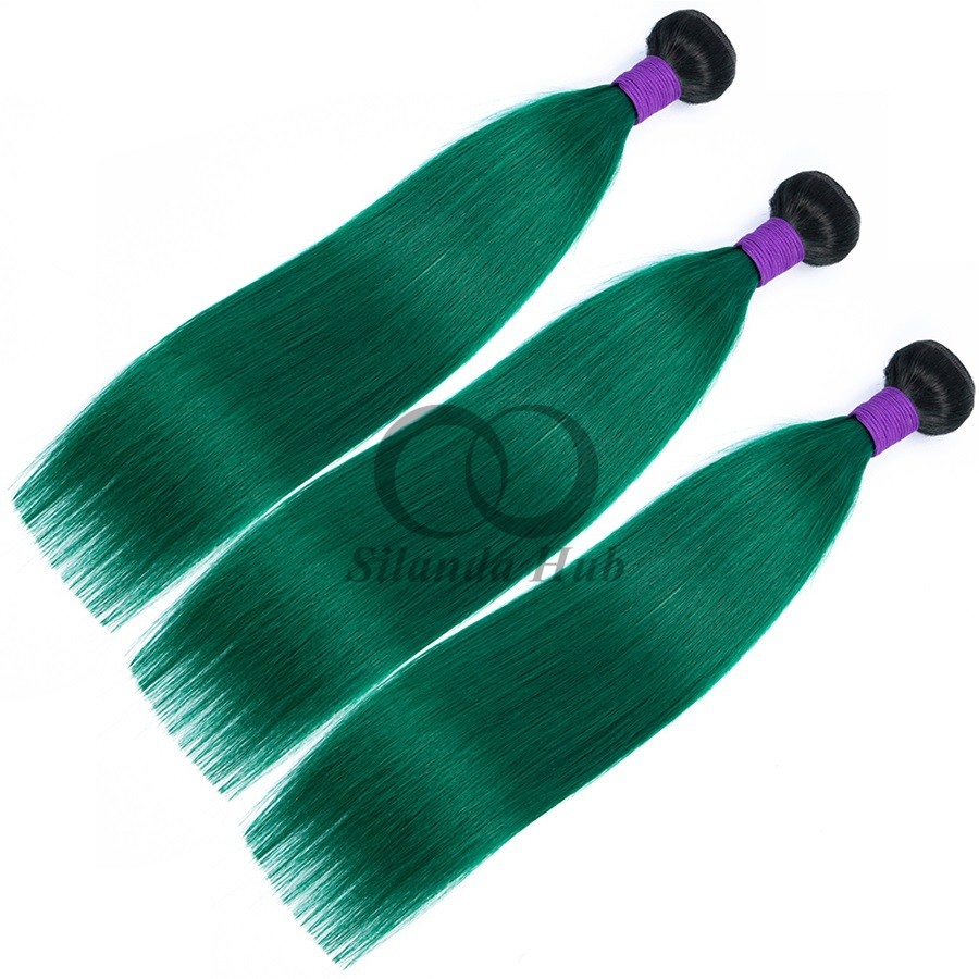 #T1B/Green Straight Remy Human Hair Bundles Sew In Weave Bundles Brazilian Bundle Deals