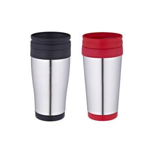Quality 14oz steel travel mug non-leak screwing plastic lid slip to drink coffee mug wholesale