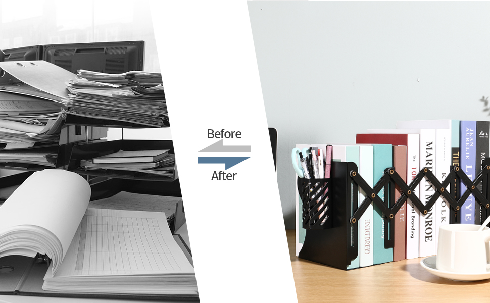 Adjustable 20 inches Desk Magazine File Organizer Holder Metal Bookends for Office Books Papers