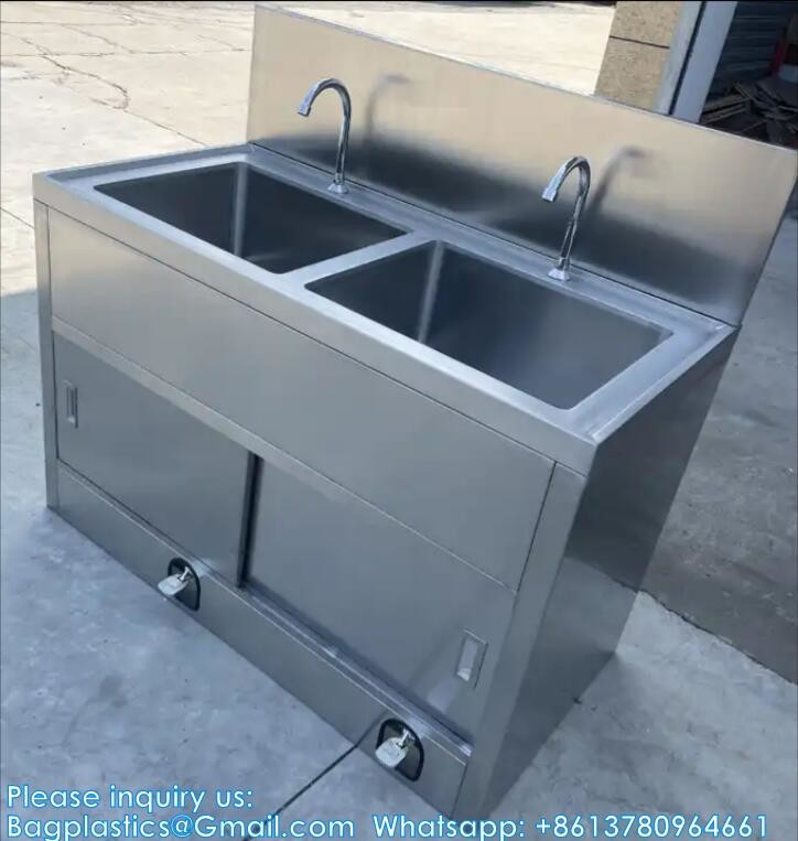 Hand Washing Sink Wash Basin With Automatic Sensor And Mirror Customized Scrub Sink Induction Pedal Operated