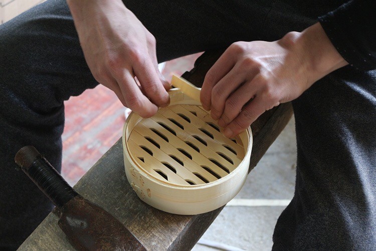10 Inch Lid Dim Sum Bamboo Steamers , Rice Bamboo Momo Steamer Basket Kitchen
