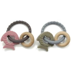 Quality Classic Cute Fish Chewable Silicone Wood Teether Nursing Comforter Toy wholesale