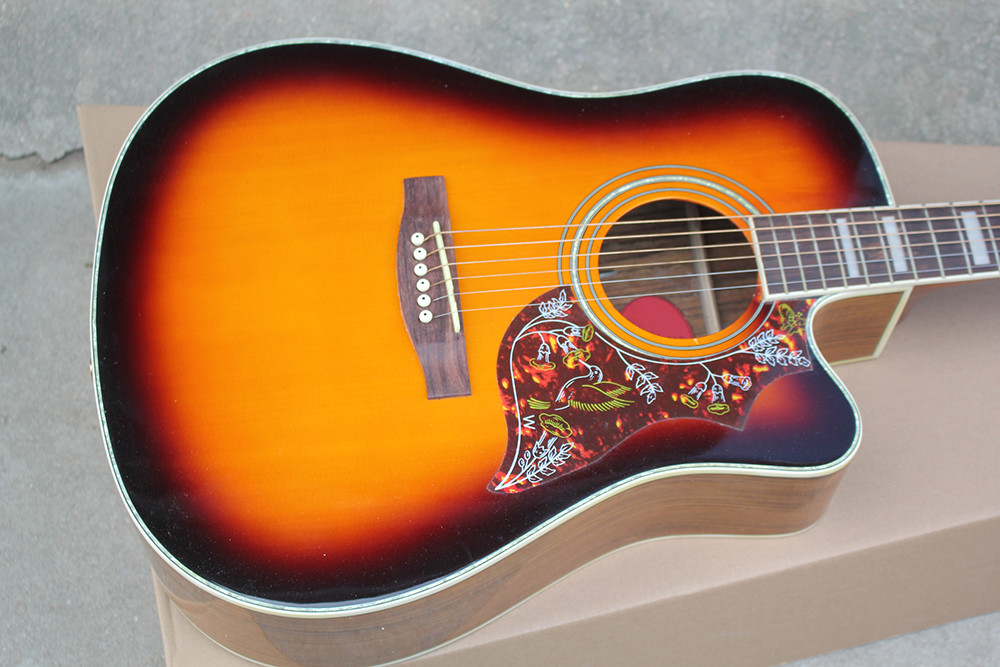Factory custom 41" tobacco sunburst j45 acoustic guitar with Rosewood fingerboard,White binding,Can add fishman pickups