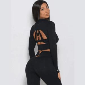 Quality Wholesale 3 Piece Sportswear Long Sleeve Crop Top Pant Yoga Workout Set Women Clothing Active Wear Gym Fitness Sets wholesale