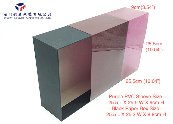 Purple Rectangle Shape Custom Printed Plastic Boxes Clear PVC Sleeve 25.5*25.5*9cm
