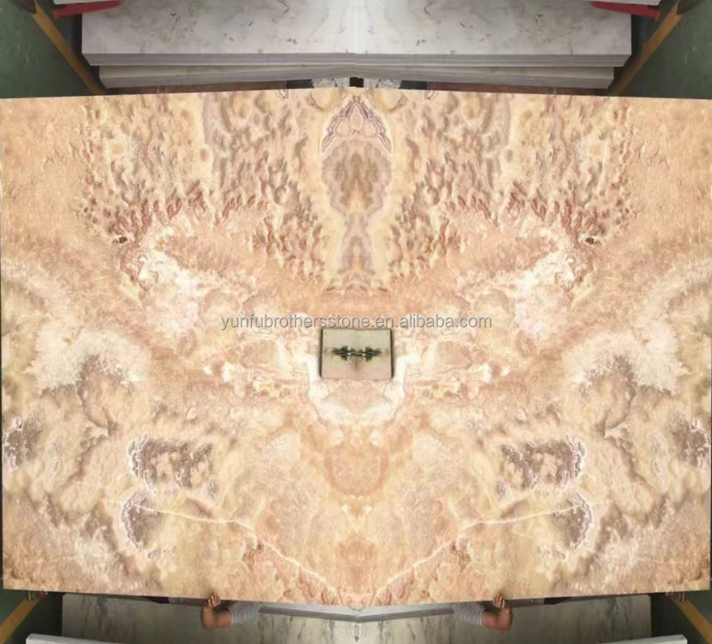 Modern Design Polished Marble Bookmatch Tile Custom Backlit Red Dragon Jade Onyx Wall