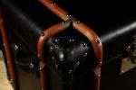 Black Full Genuine Leather Storage Trunk Lifted Cover With Solid Wood Bar