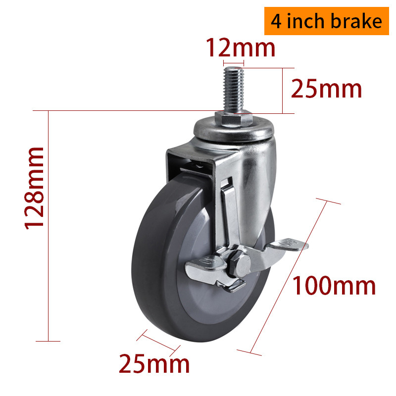 Wear Resistant Light Duty Casters 100mm 4 Inch Metal Casters 364S-74