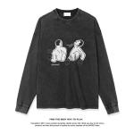 Knitted American Vintage Boxing Print Long Sleeve T-Shirt for Men Women Heavy