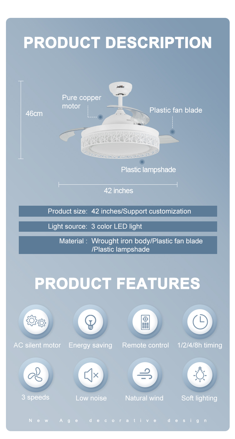 Remote Control 1stshine Minimalist Fashion Ceiling Fan Light with 42 Inch Plastic Blades