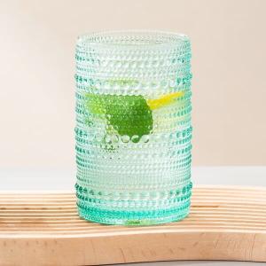 Quality Hobnail Highball Beaded Drinking Glasses 15 Oz Green 430ml Vintage Old Fashioned wholesale