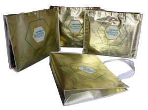 Quality Nonwoven Reusable Shopping Bags Shining Glold Coated Button Closure wholesale