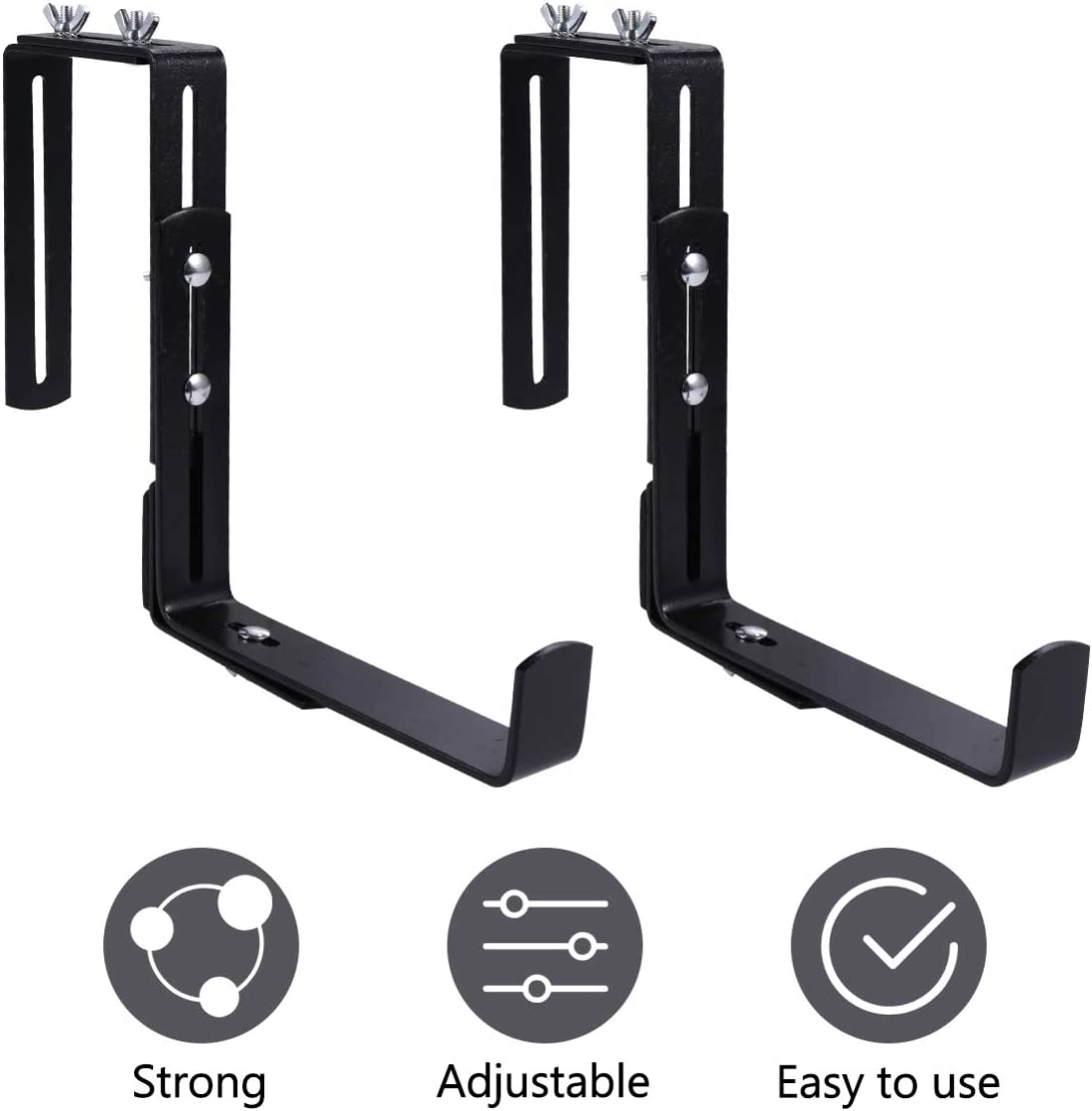 Black or White Set of 2 Adjustable Metal Trough Plant Pot Hanging Hooks Rail Balcony Planter Holder Brackets