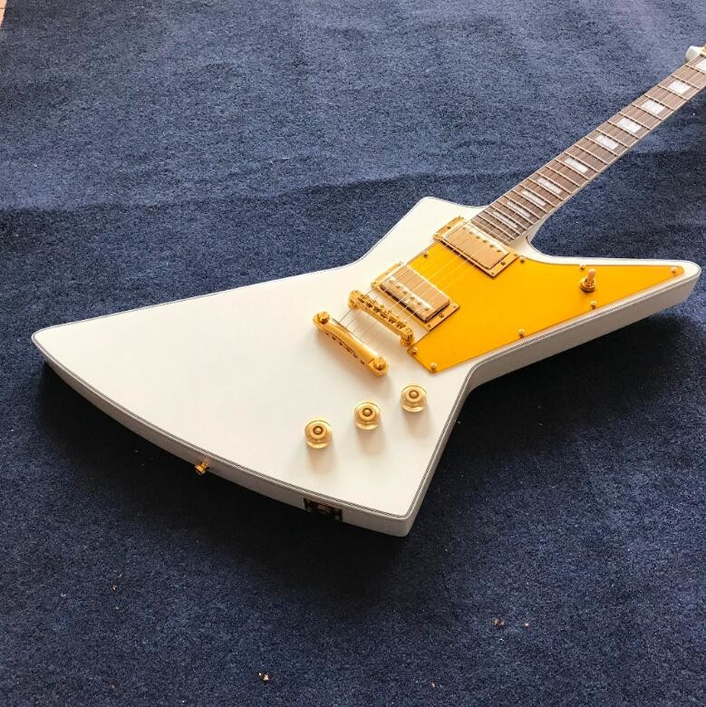 Wholesale Custom shop White Explorer shape Electric Guitar , gold color hardware