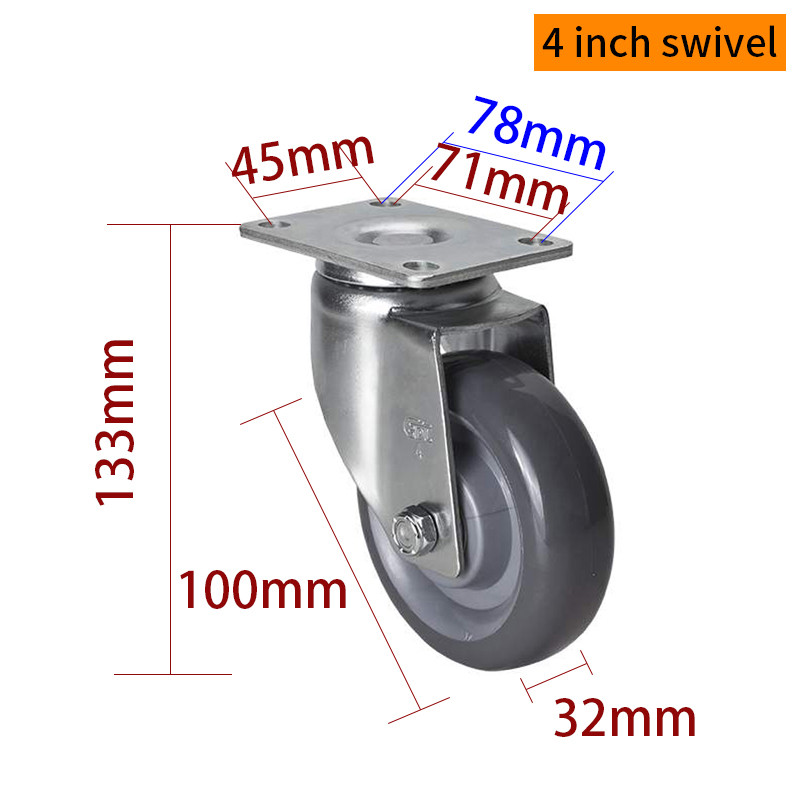 EDL Medium Duty 4inch 150kg Plate TPU Caster by Rigid, Swivel and Brake type