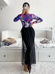 Dubai Arab Muslim Swimsuit Striped Long Sleeved Conservative Swimsuit