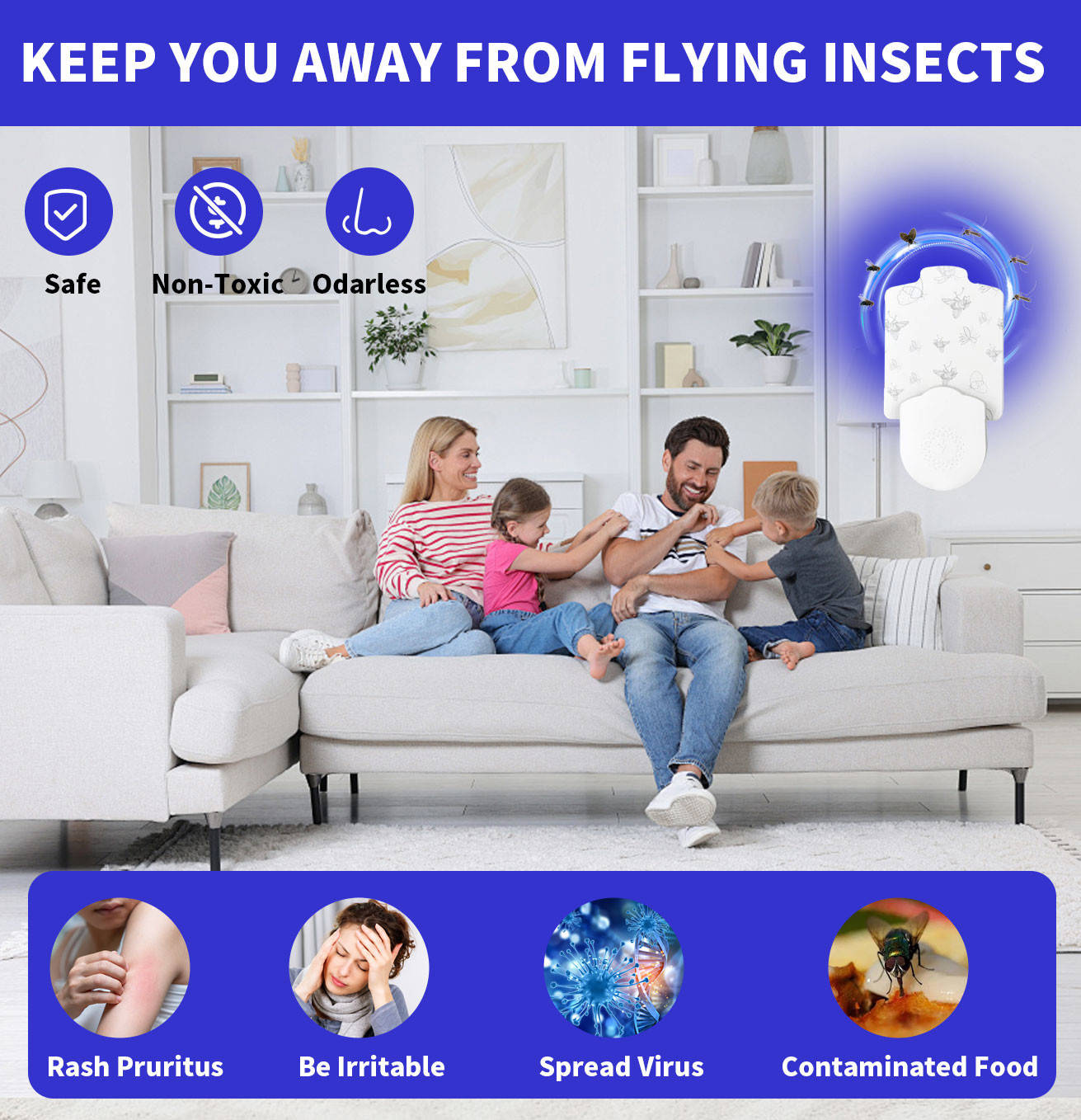 JZ New Arrival Indoor UV Light Human Harless Plug in Sticky Bug Zapper Mosquito Killing Glue Trapper for Indoor