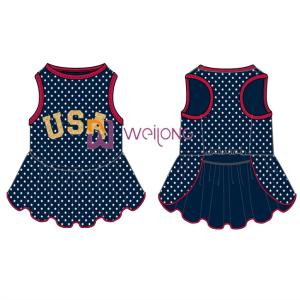 Quality Glitter Print USA Rubber Star CVC Jersey Dog Dress Male Customized wholesale