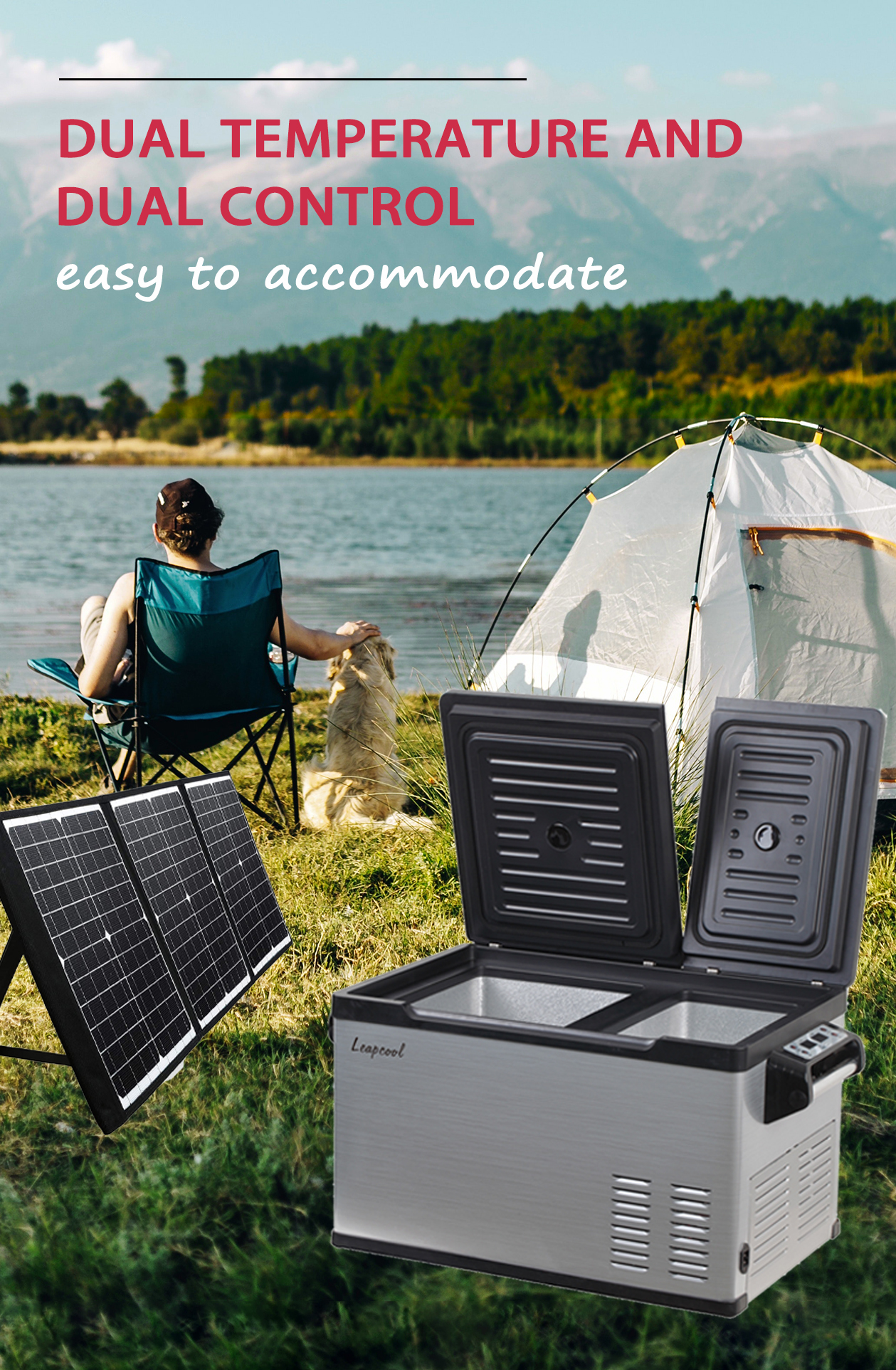 Convenient 30L Solar Dual Zone Car and Home Fridge Freezer with Detachable Battery