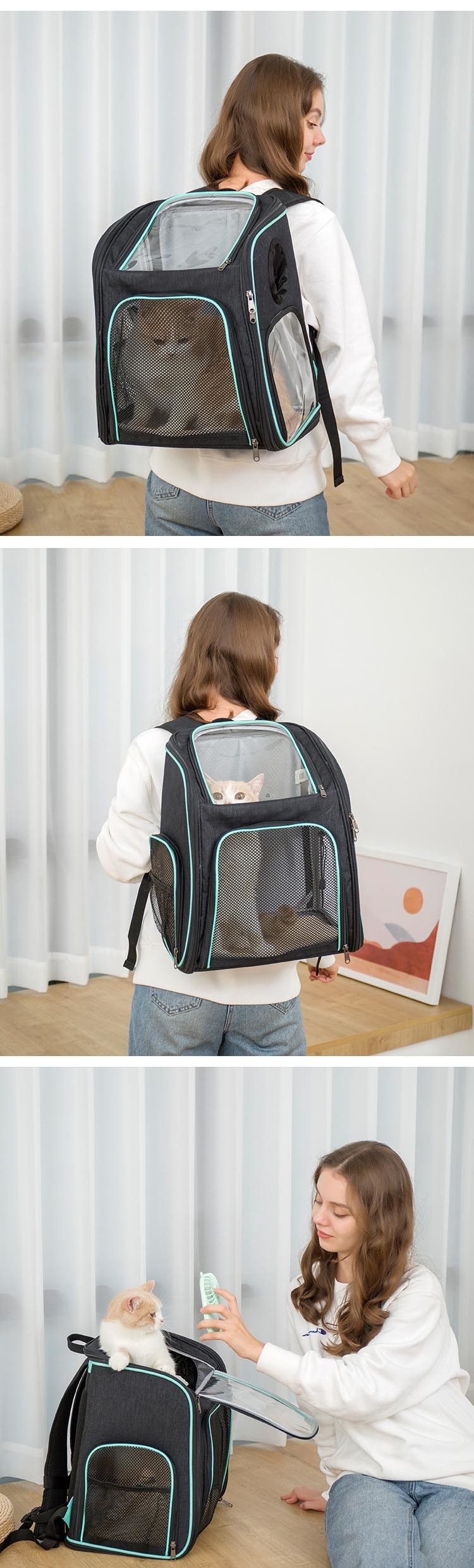 Customization Pet Dog Cat Travel Carrier Backpack With Breathable Mesh