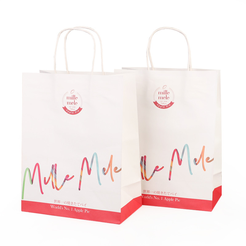 Custom White Paper Kraft Merchandise Bags With Handle For Packaging 12x7x17