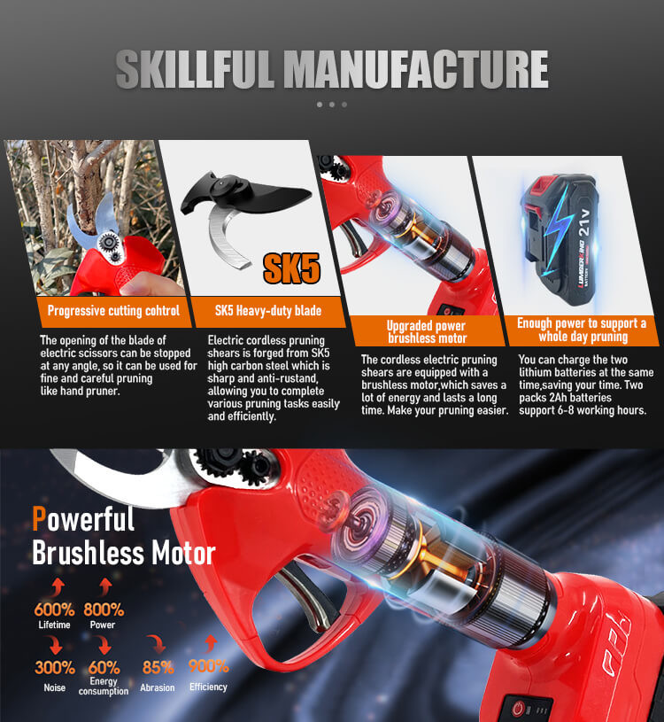 Professional 25mm Cutting Diameter Battery Power Tree Pruner Pruning Shear Electric