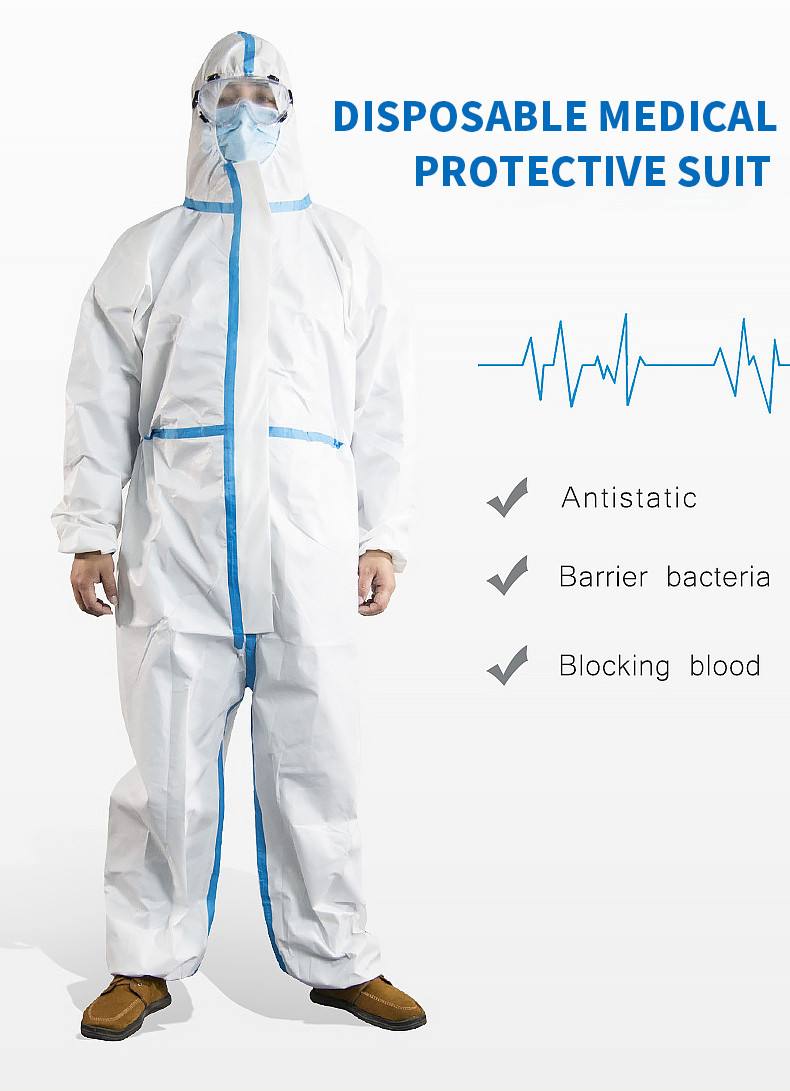 Hospital 50 Gsm Disposable Non Woven Coverall antistatic Disposable PPE Suit