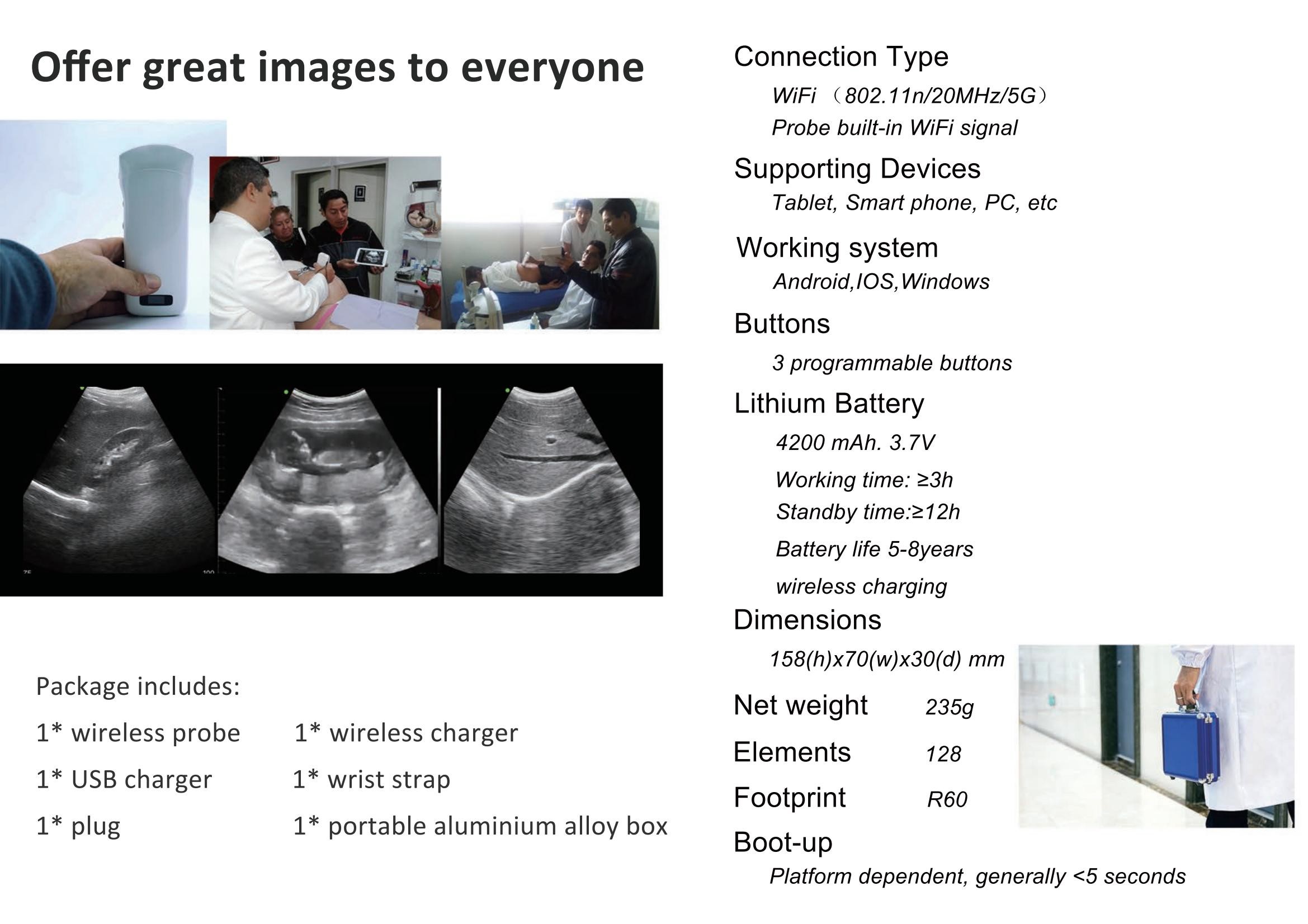 3.5 Mhz Wireless Ultrasound Convex Probe C10RN GH 128 Elements