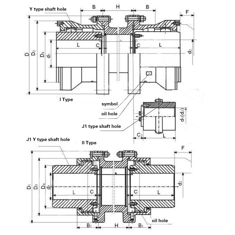 High Quality WGT Type model middle set connection Drum Shape Gear flexible shaft Coupling With Intermediate Sleeve
