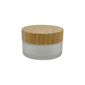 Quality 30g 50g Frosted Glass Cosmetic Jars With Bamboo Lids Luxury Face Cream Container wholesale