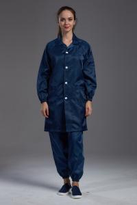 Quality Cleanroom resuable Anti static ESD smock Labcoat dark blue with conductive fiber pen holder wholesale