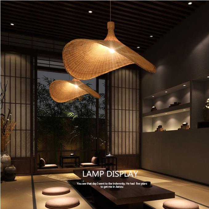 Hat shape lighting bamboo lamp decoration rattan pendant lamps for shop club
