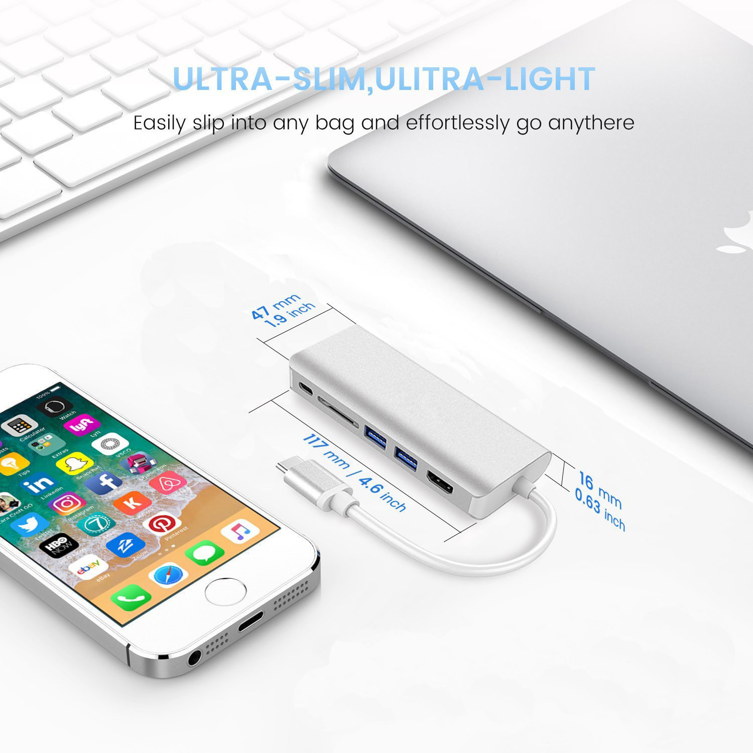 USB C Hub Adapter with 100W Power Delivery Ethernet Port SD Card Reader 4K USB 3.0 Ports for Type C Windows Laptops